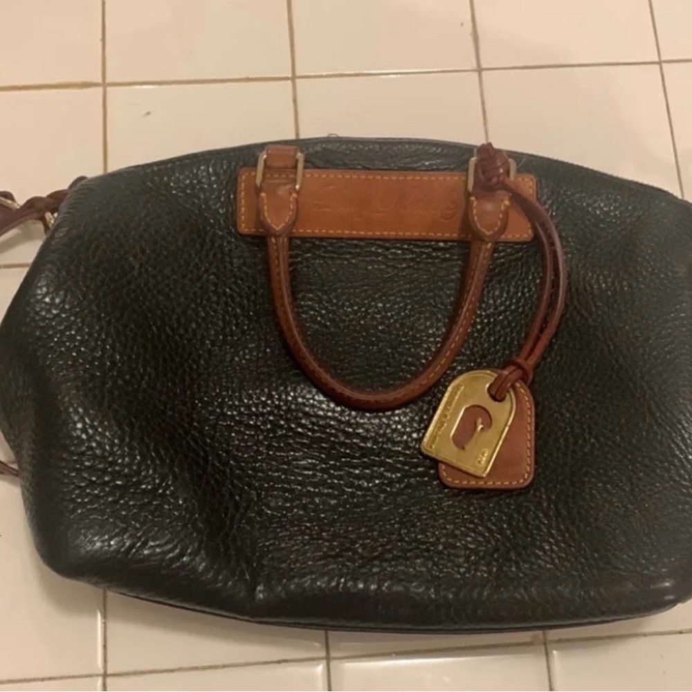 Dooney & Bourke Florentine Vacchetta Black Pebble Leather Dome Satchel Vintage
